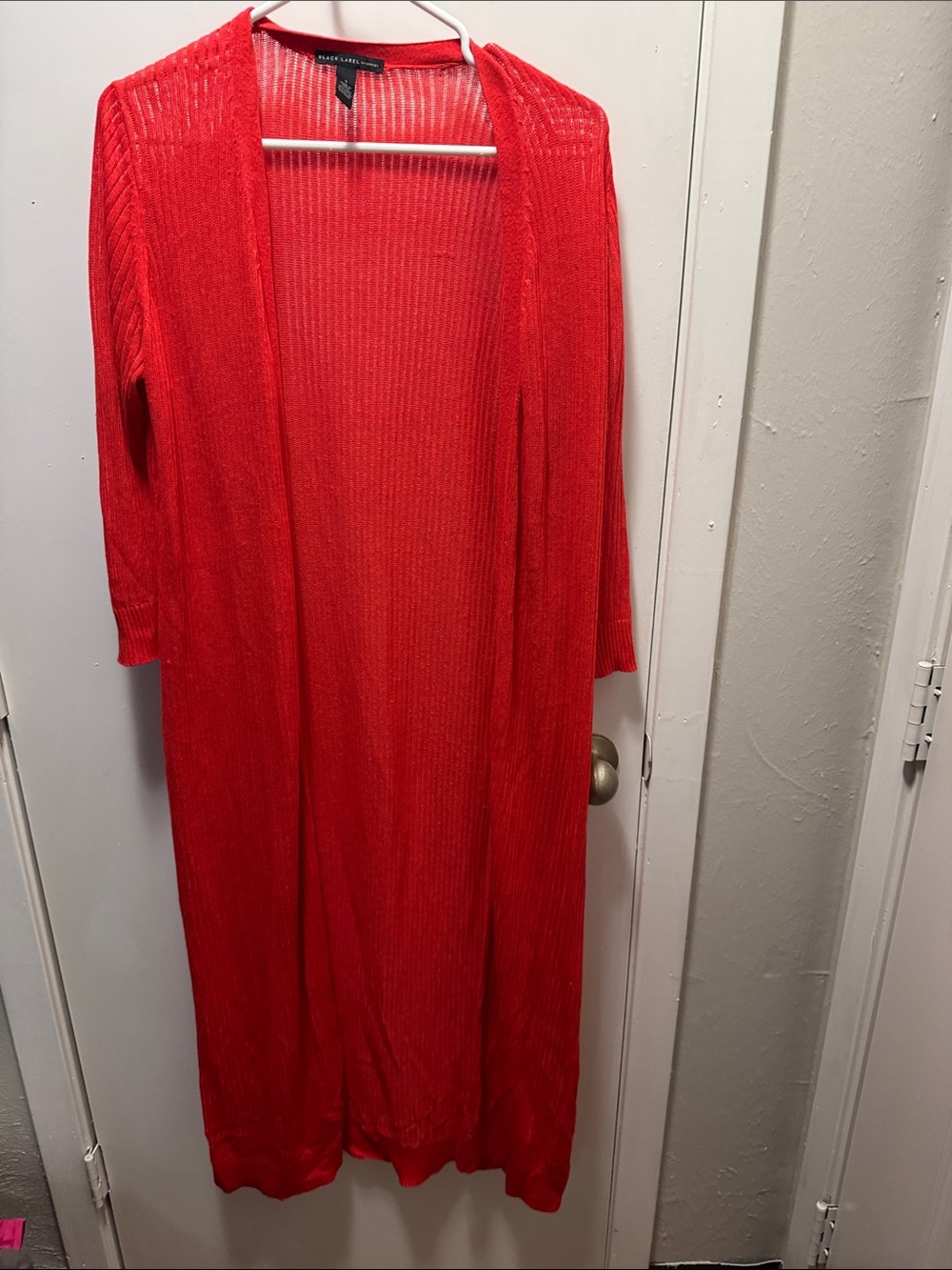 Anne Klein Bright Red Long Open-Front Knit cardigan(6)